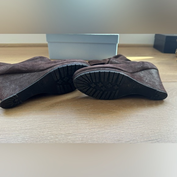 Prada Fold Over Cuffs Leather Wedge Bootie in Chocolate Brown - Picture 5 of 10